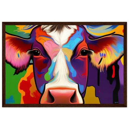 Beautiful Cow - Wooden Framed Poster 30x45 cm 12x18″ Dark wood frame