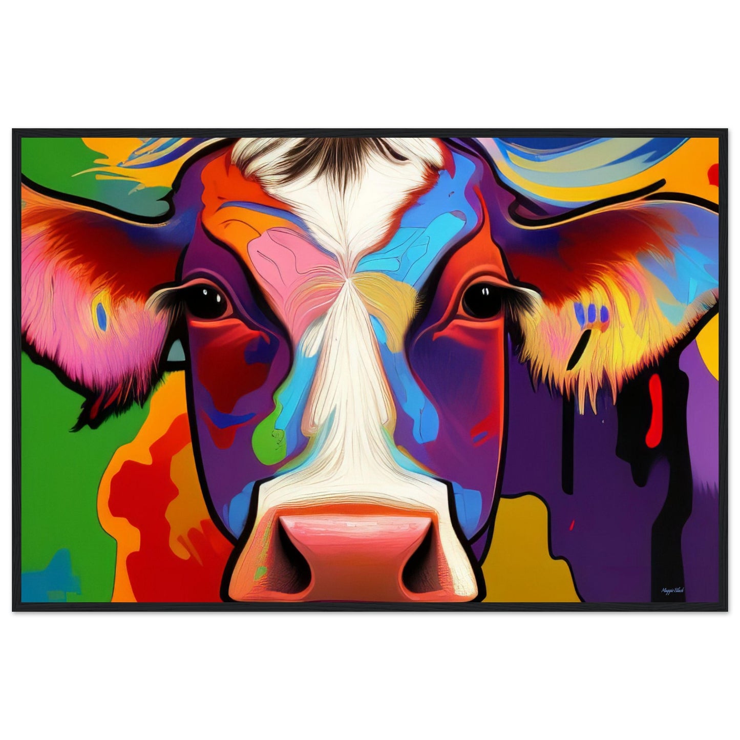 Beautiful Cow - Wooden Framed Poster 60x90 cm 24x36″ Black frame