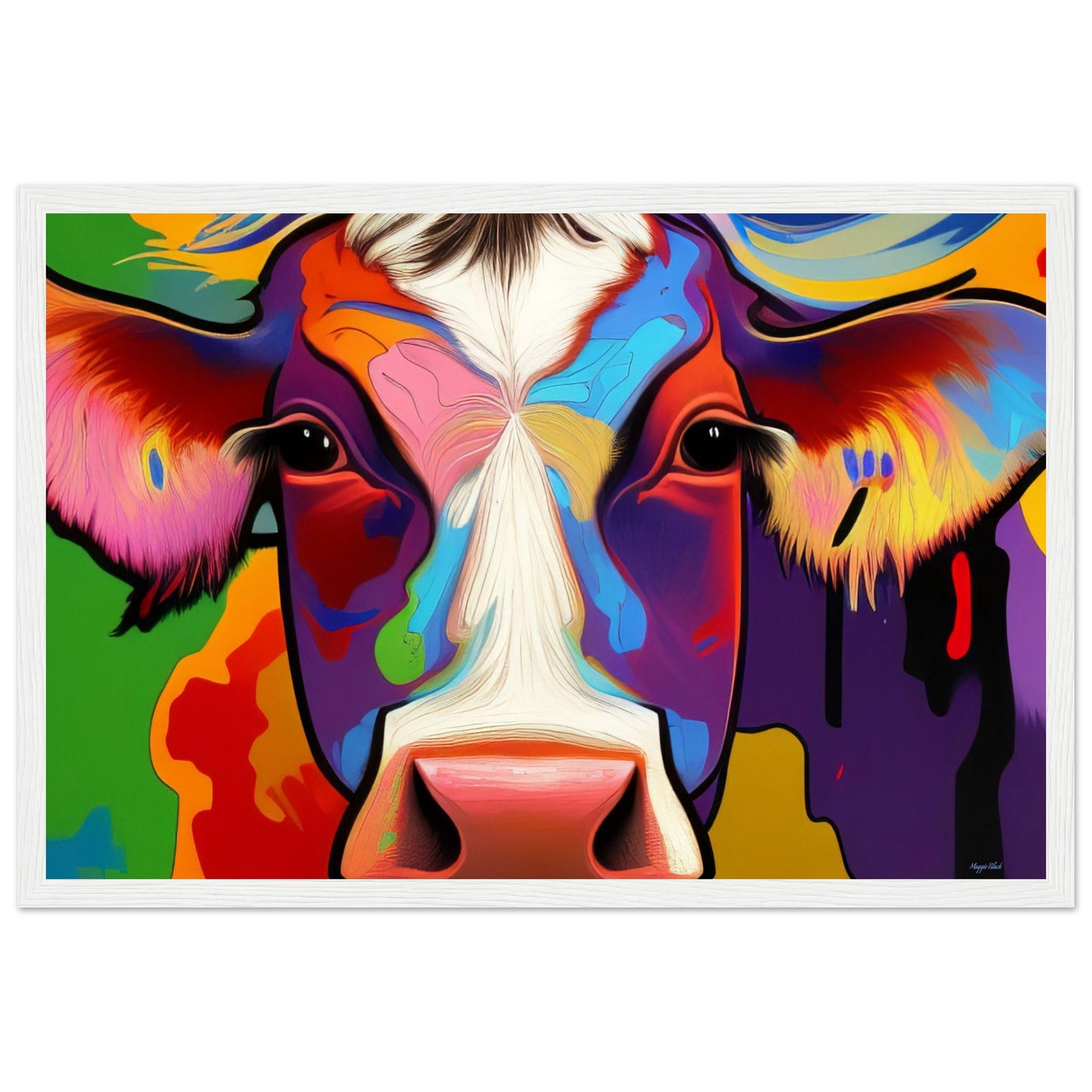 Beautiful Cow - Wooden Framed Poster 30x45 cm 12x18″ White frame