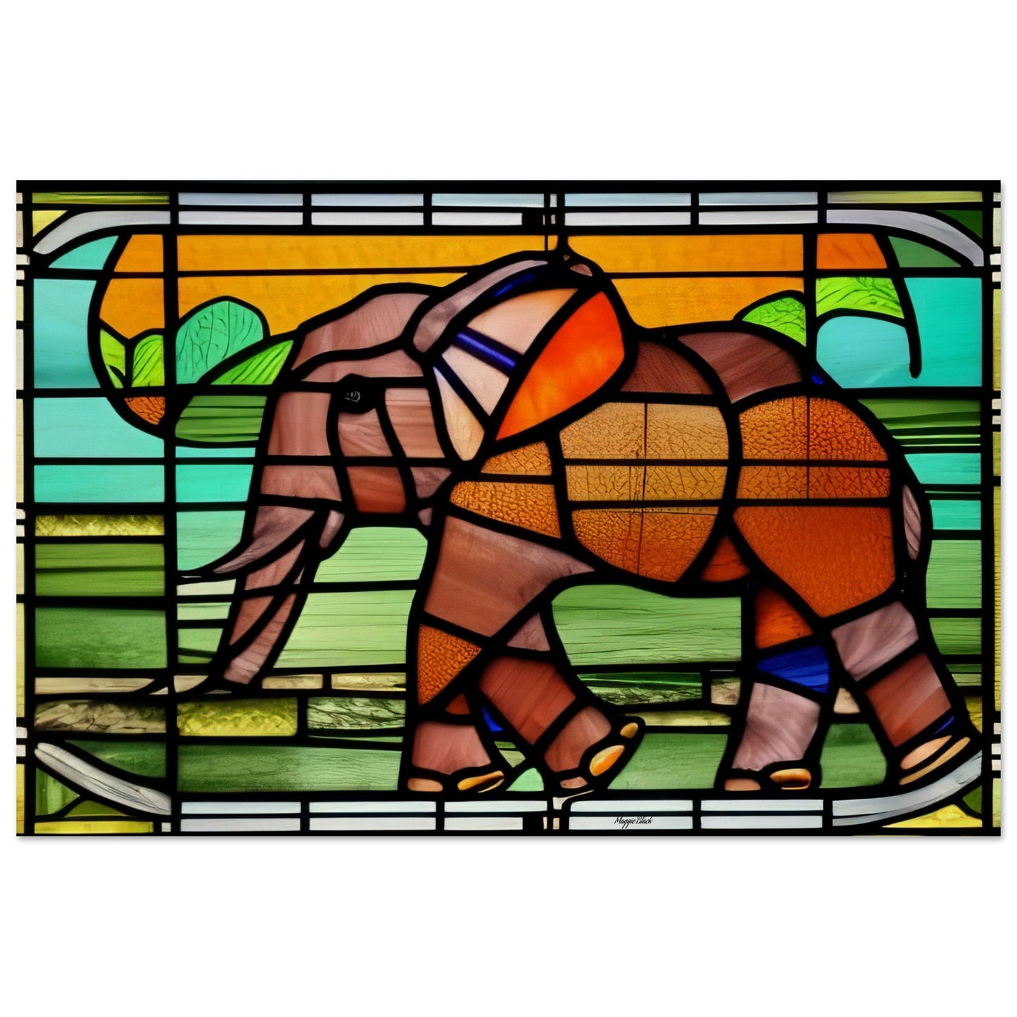 African Forest Elephant - Stained Glass Window style - Wood Print 40x60 cm 16x24″ 20 mm