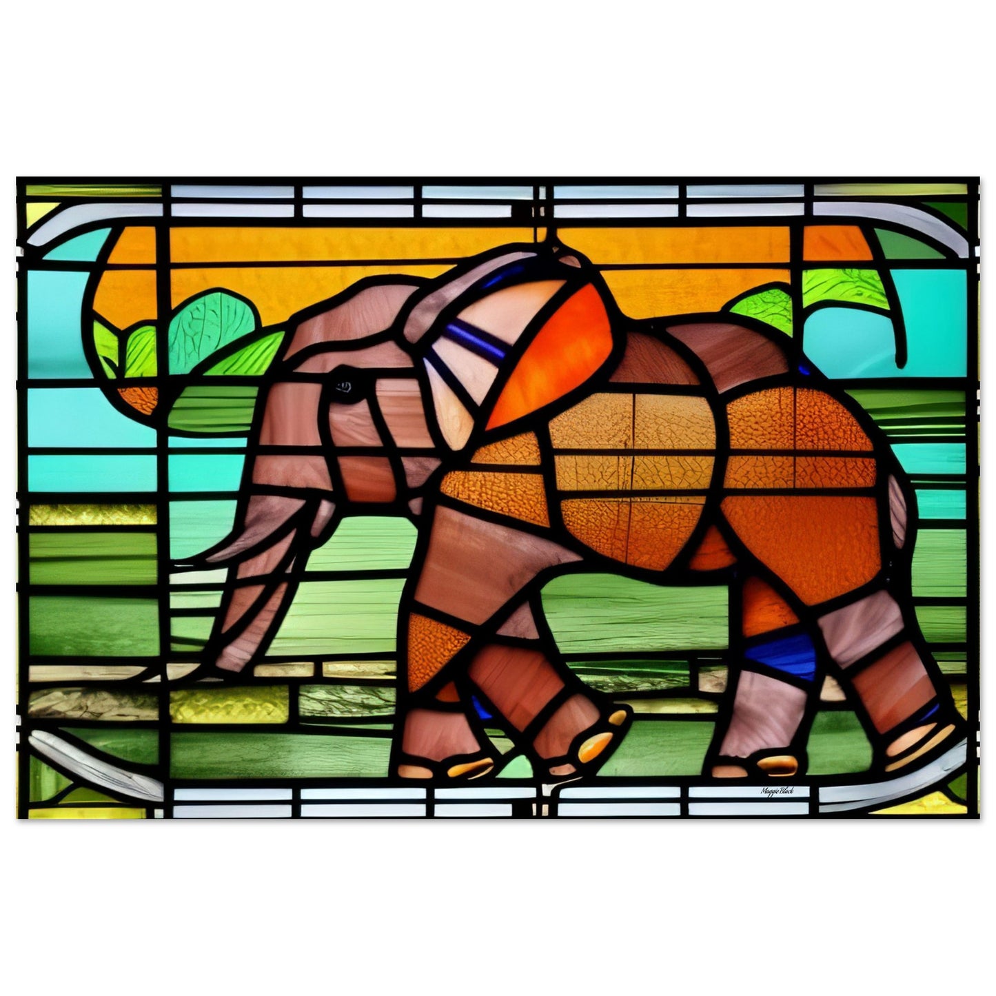 African Forest Elephant - Stained Glass Window style - Foam 30x45 cm 12x18″ black