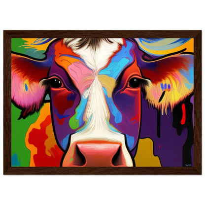 Beautiful Cow - Wooden Framed Poster A4 21x29.7 cm 8x12″ Dark wood frame