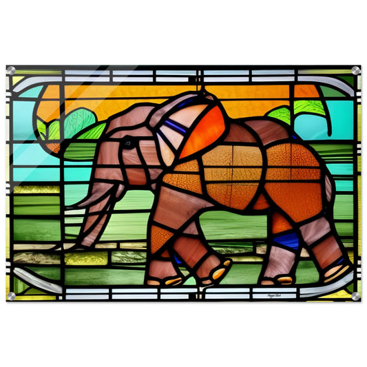 African Forest Elephant - Stained Glass Window Style - Acrylic Print 60x90 cm 24x36″