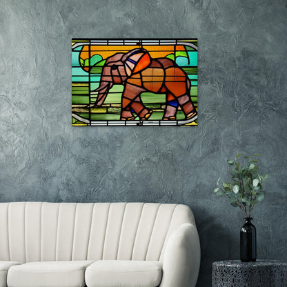 African Forest Elephant - Stained Glass Window style - Wood Print