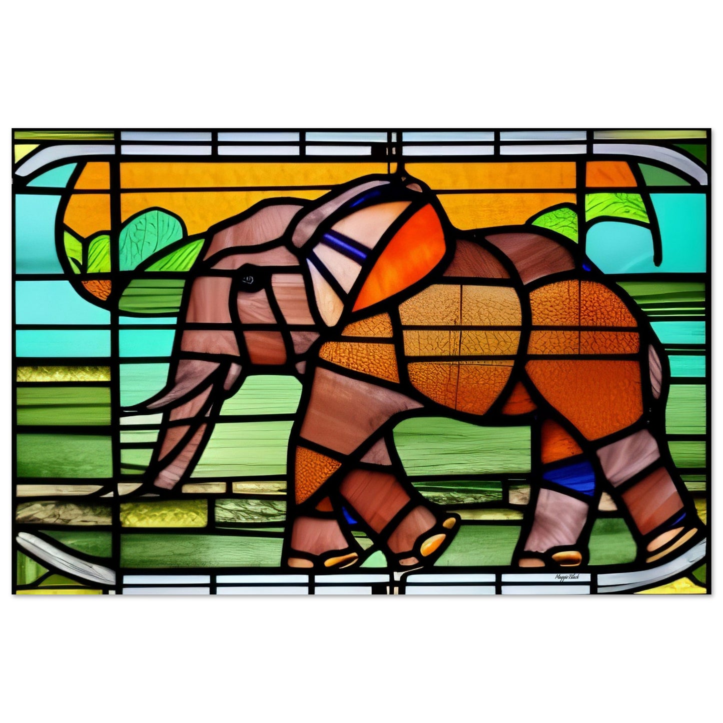 African Forest Elephant - Stained Glass Window style - Foam 20x30 cm 8x12″ black