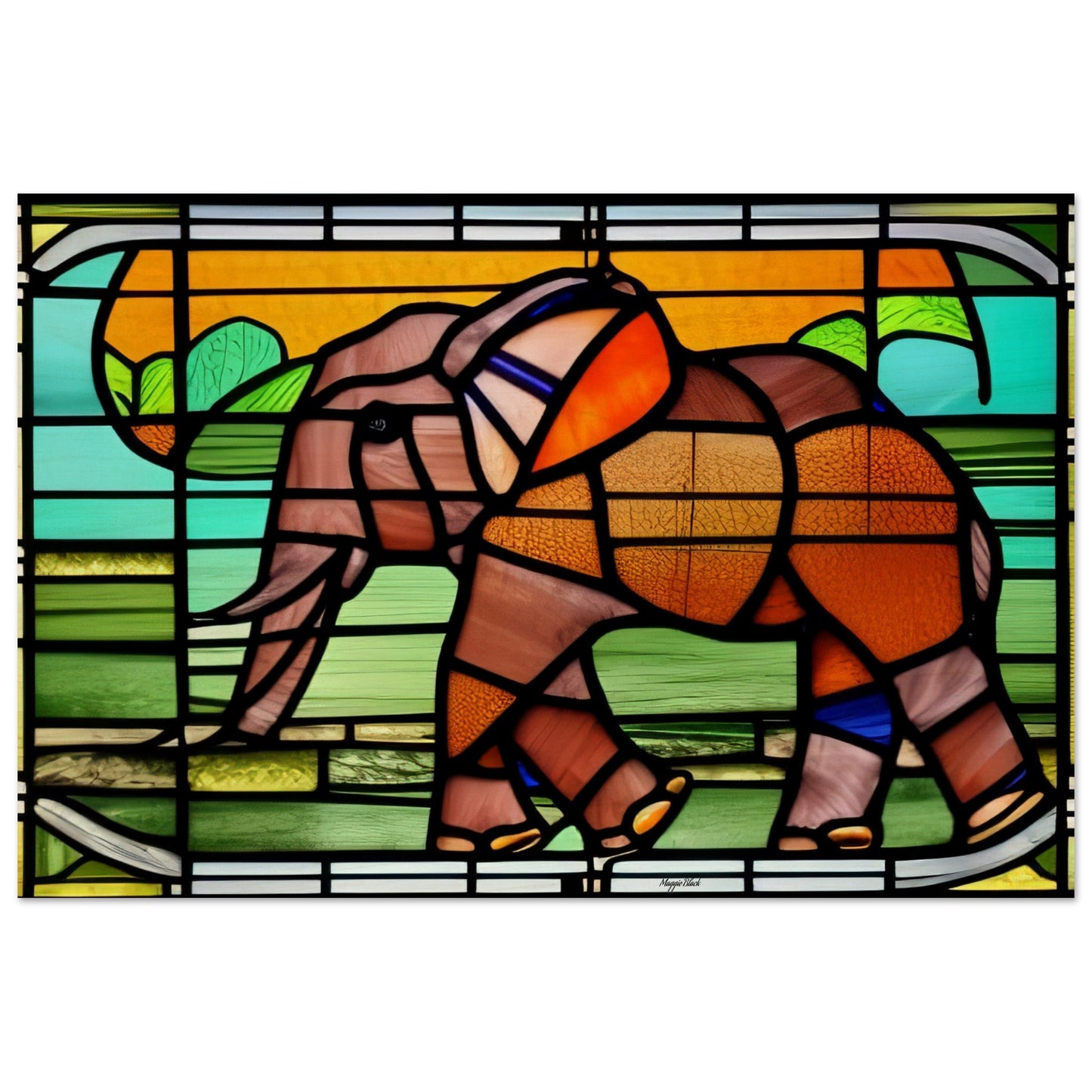 African Forest Elephant - Stained Glass Window style - Wood Print 30x45 cm 12x18″ 10 mm