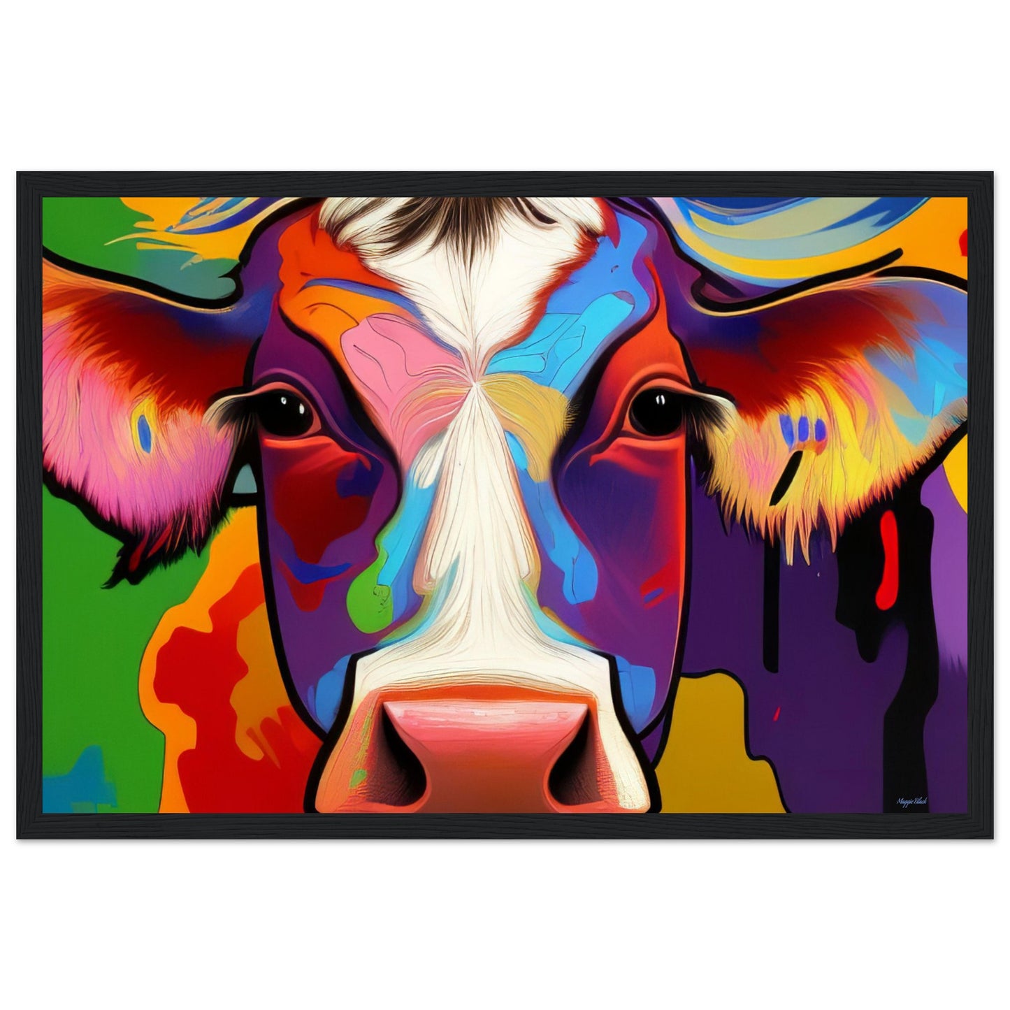 Beautiful Cow - Wooden Framed Poster 30x45 cm 12x18″ Black frame