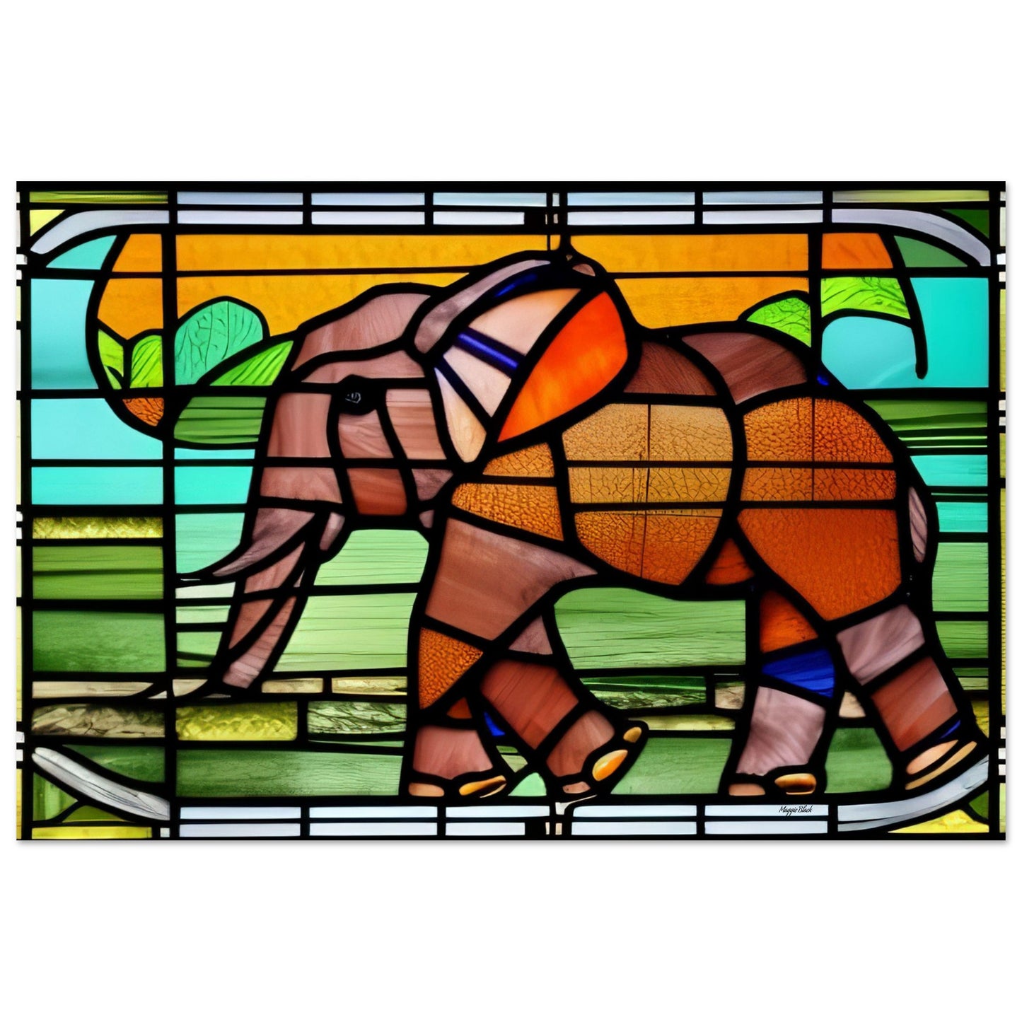 African Forest Elephant - Stained Glass Window style - Foam 40x60 cm 16x24″ white