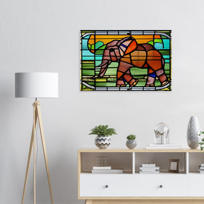 African Forest Elephant - Stained Glass Window style - Brushed Aluminum Print