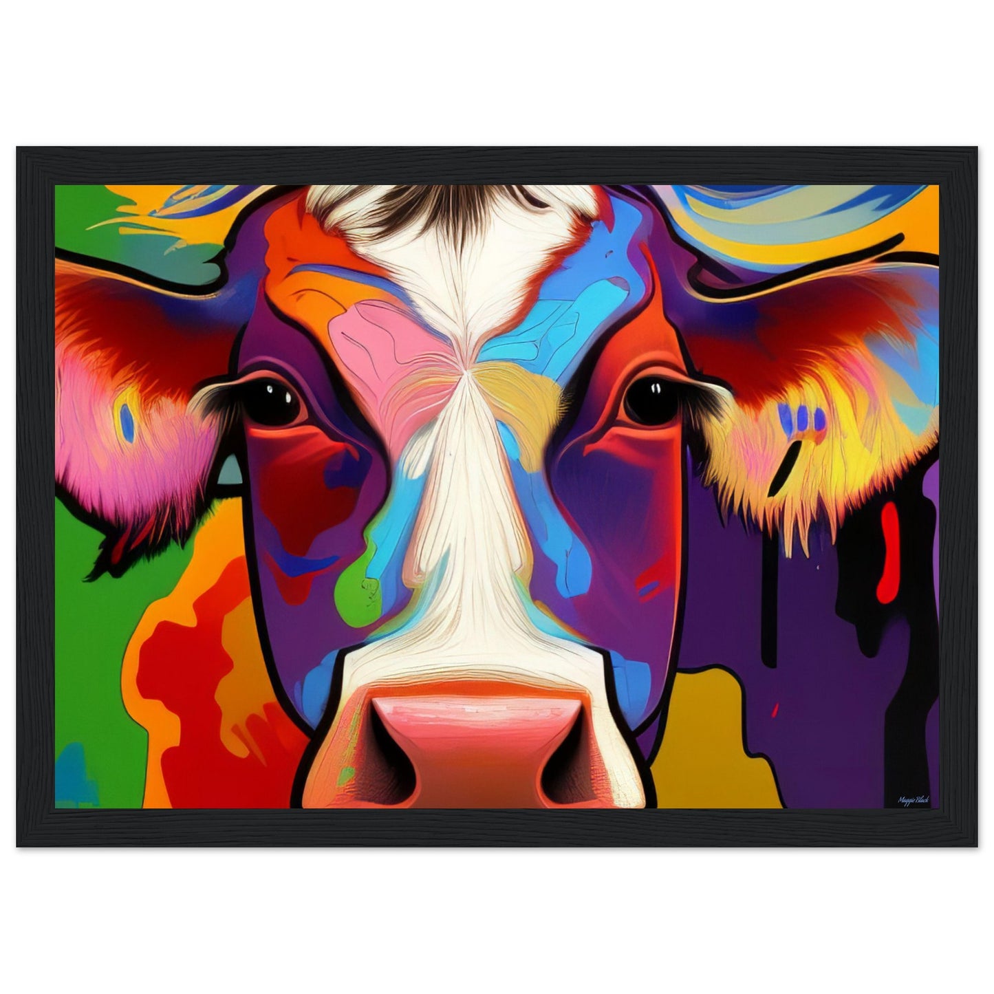 Beautiful Cow - Wooden Framed Poster A4 21x29.7 cm 8x12″ Black frame