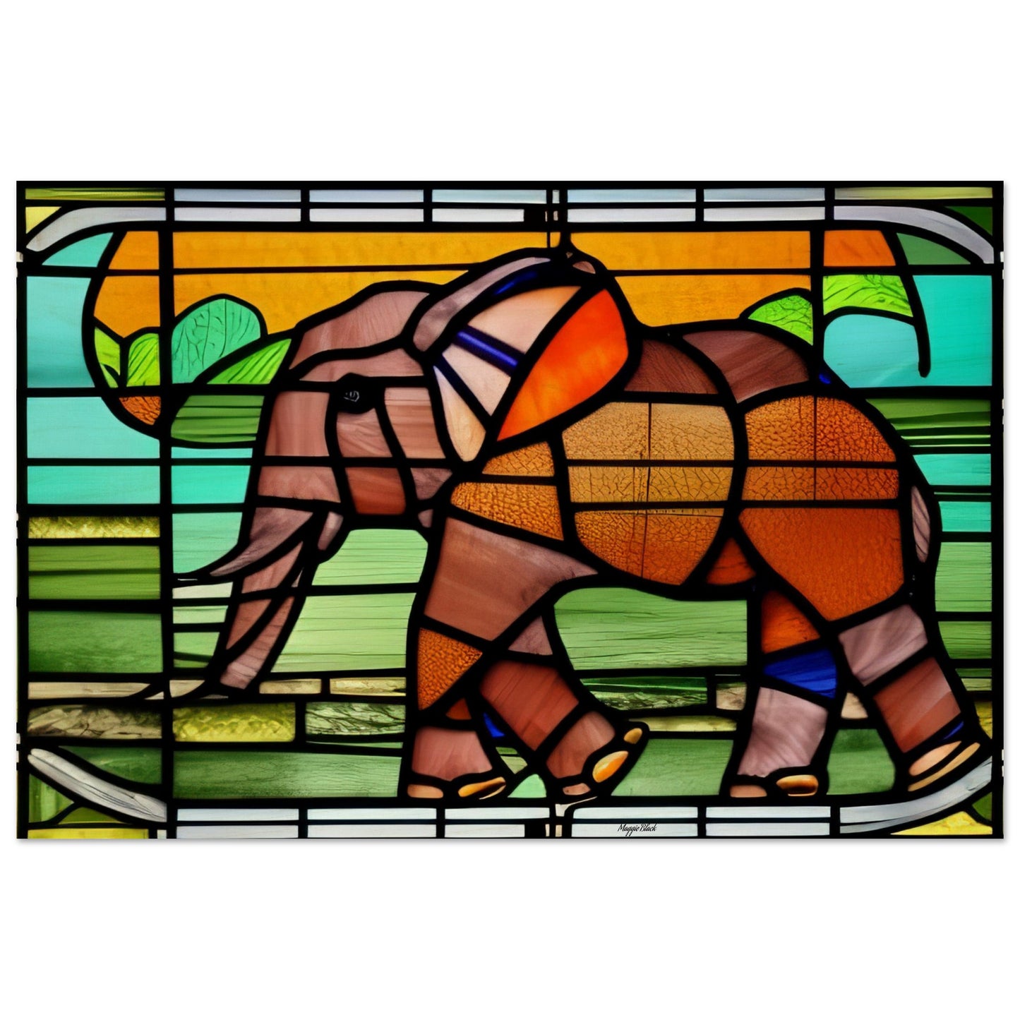 African Forest Elephant - Stained Glass Window style - Wood Print 20x30 cm 8x12″ 10 mm