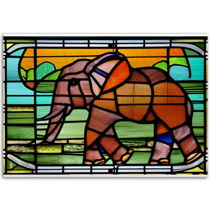 African Forest Elephant - Stained Glass Window style - Brushed Aluminum Print